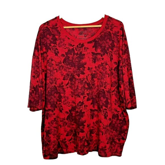 torrid Tops - Torrid Top Plus Size 2X Relaxed Fit Tee Shirt Red Floral Short Sleeve Pullover